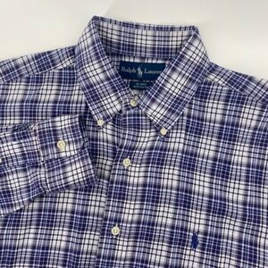 Ralph Lauren Button Down Shirt Mens Medium Blue Plaid Blake Long Sleeve Cotton